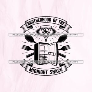 Brotherhood of the Midnight Snack SVG cut file for Cricut and Silhouette. Retro open fridge and pizza eye design.