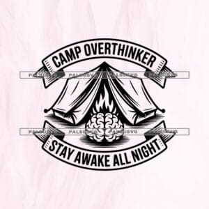 Camp Overthinker SVG cut file for Cricut and Silhouette. Funny retro camping tent and brain design.