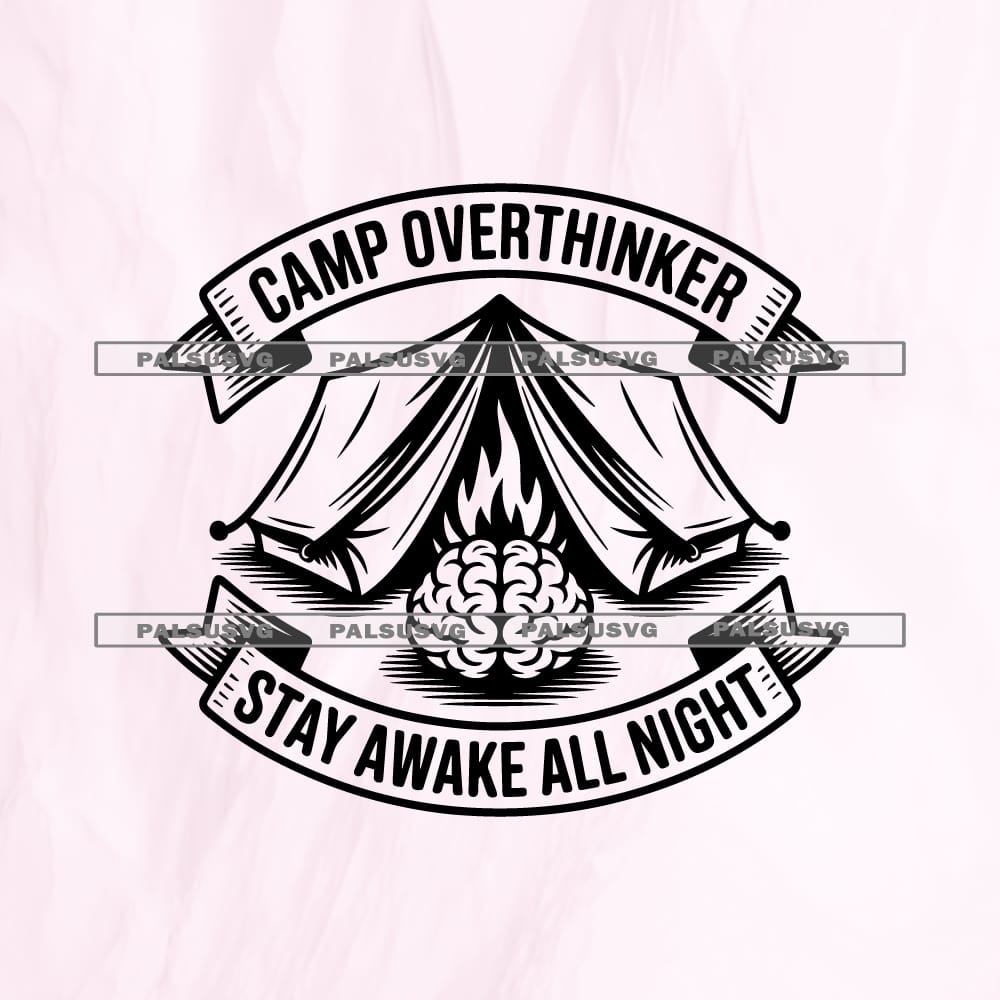 Camp Overthinker SVG cut file for Cricut and Silhouette. Funny retro camping tent and brain design.