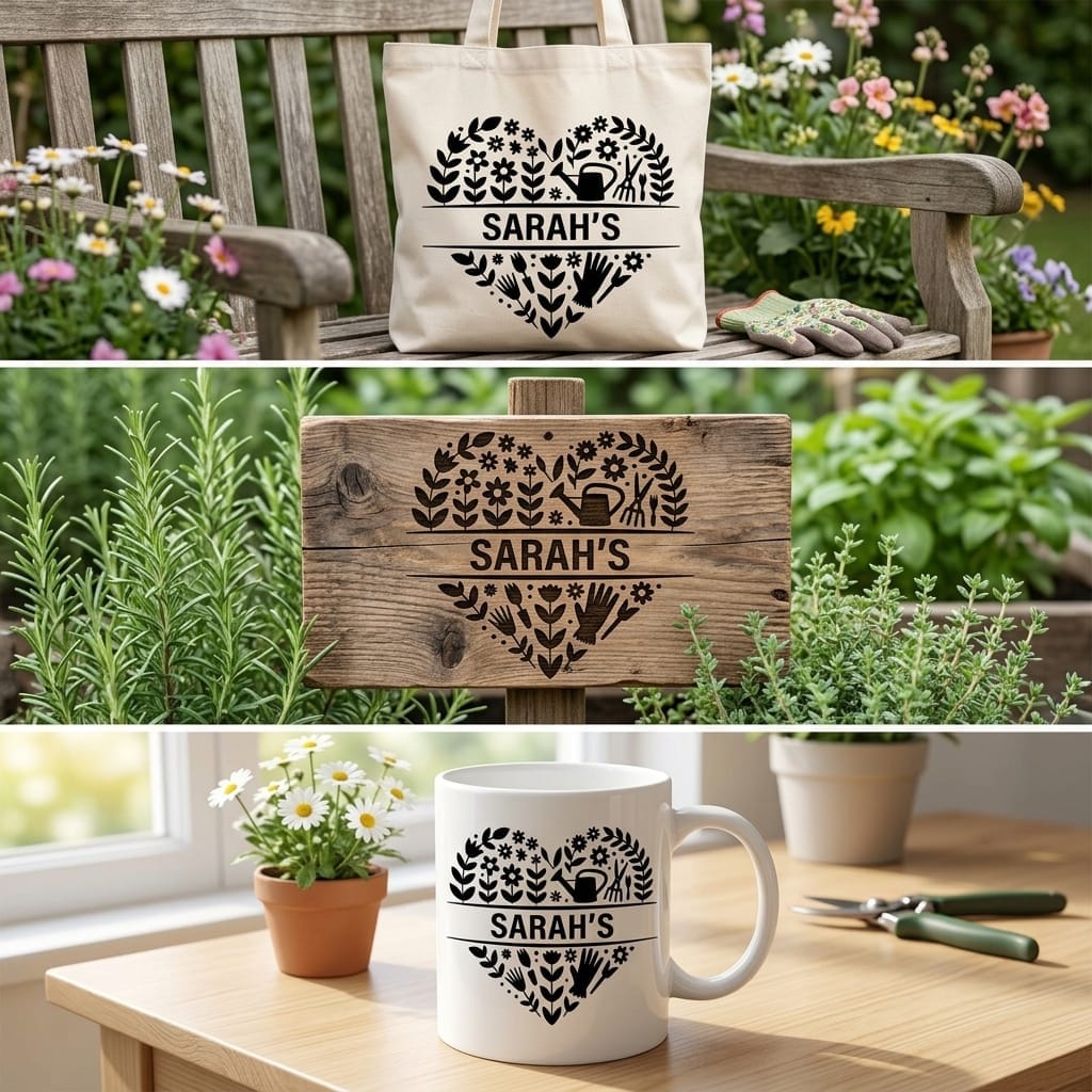 Gardening Split Monogram SVG | Custom Floral Heart Cut File - Image 2