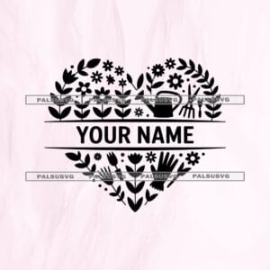 Gardening Split Monogram SVG | Custom Floral Heart Cut File