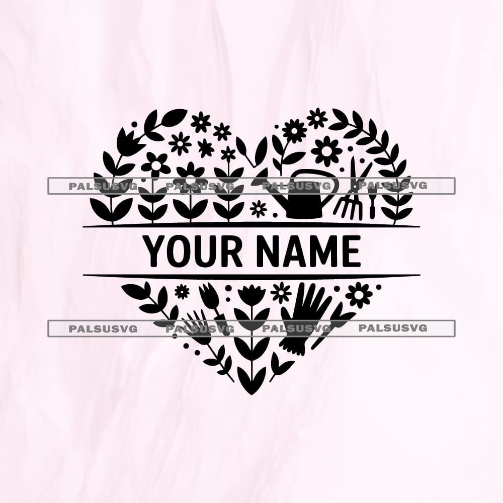 Gardening Split Monogram SVG | Custom Floral Heart Cut File