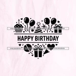 Happy Birthday Split Monogram SVG | Custom Party Heart Cut File