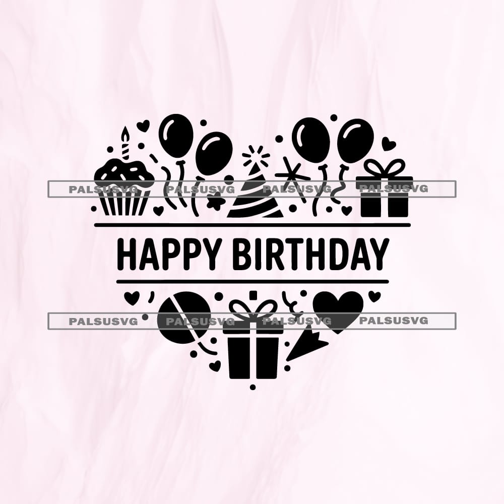Happy Birthday Split Monogram SVG | Custom Party Heart Cut File