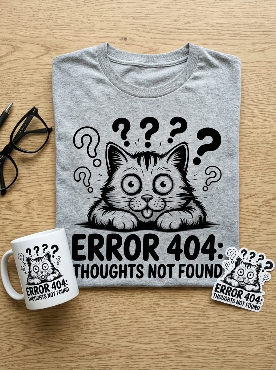 Error 404 Thoughts Not Found SVG | Funny Confused Cat Cut File - Image 2
