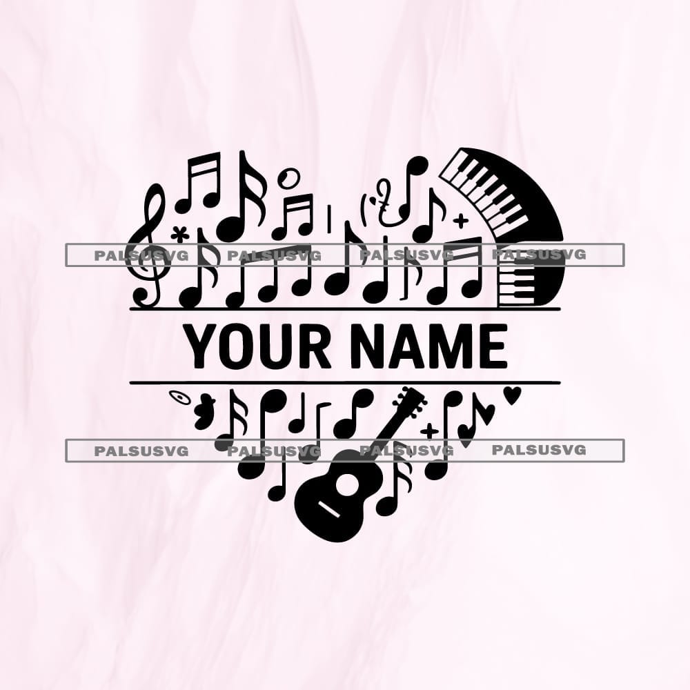 Music Heart Split Monogram SVG