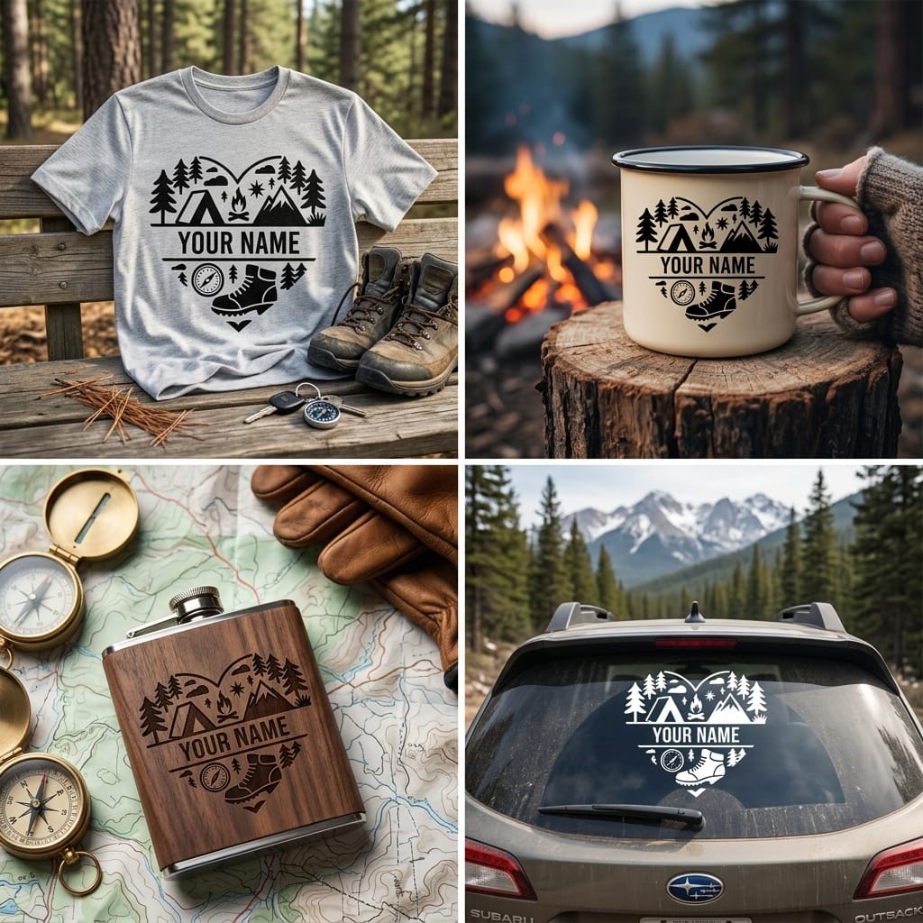Outdoor Split Monogram SVG | Custom Camping Heart Cut File