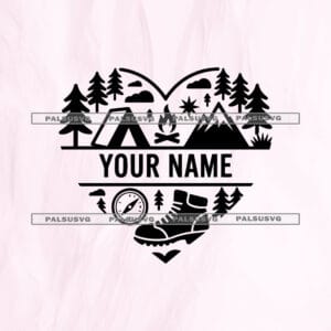 Outdoor Split Monogram SVG | Custom Camping Heart Cut File