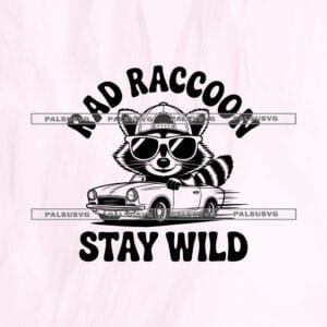 Rad Raccoon Stay Wild SVG cut file for Cricut and Silhouette. Cool raccoon driving a vintage car design.