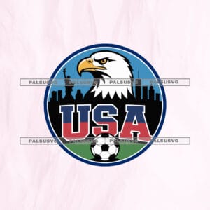 USA Soccer Emblem SVG cut file for Cricut and Silhouette. Bald eagle, Statue of Liberty, and soccer ball design.