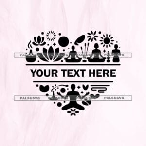 Custom Yoga Heart SVG cut file for Cricut and Silhouette. Meditating figures and lotus flowers design.
