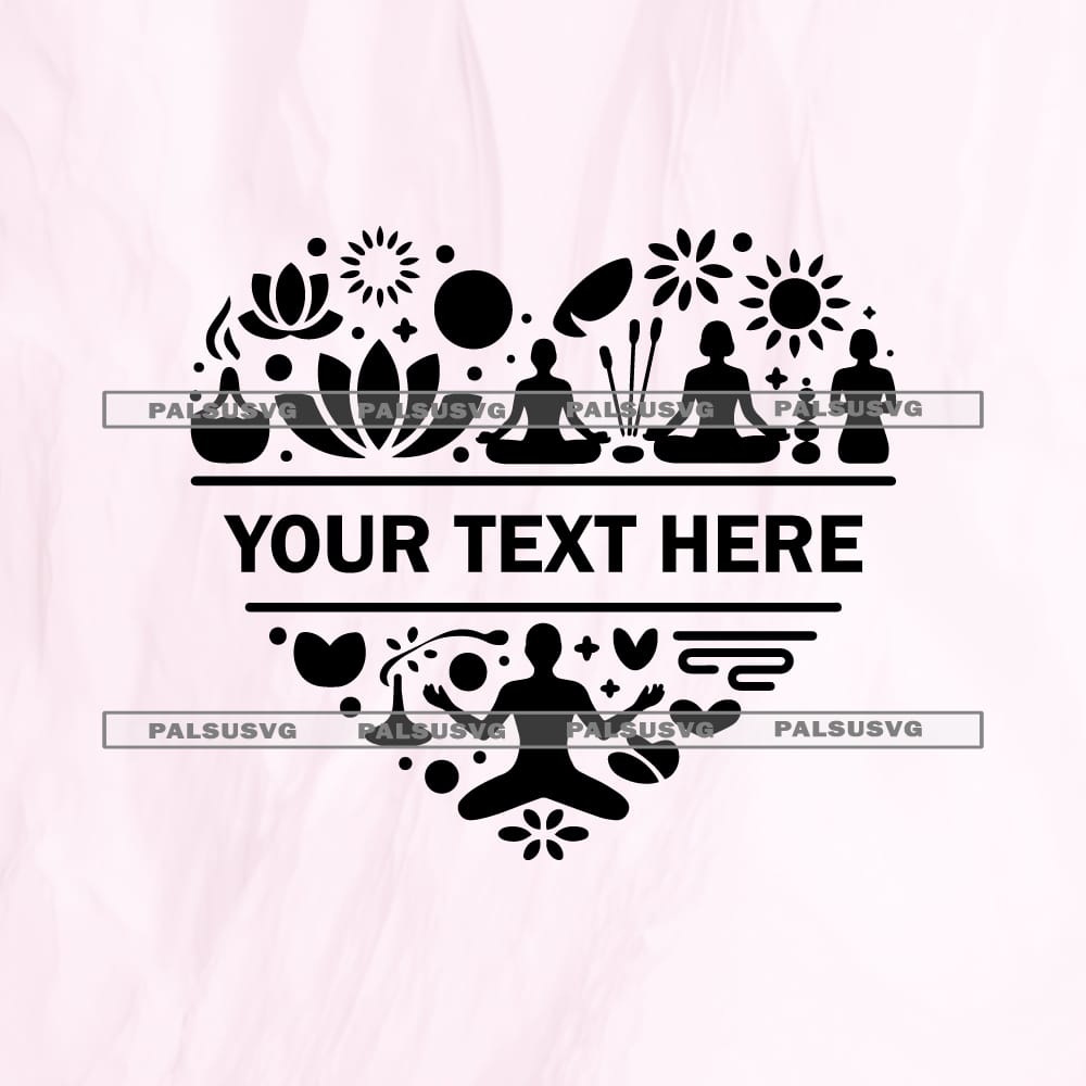 Custom Yoga Heart SVG cut file for Cricut and Silhouette. Meditating figures and lotus flowers design.