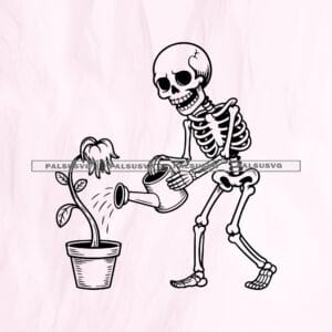 Funny Skeleton Watering Dead Plant SVG