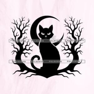 Black Cat Crescent Moon SVG