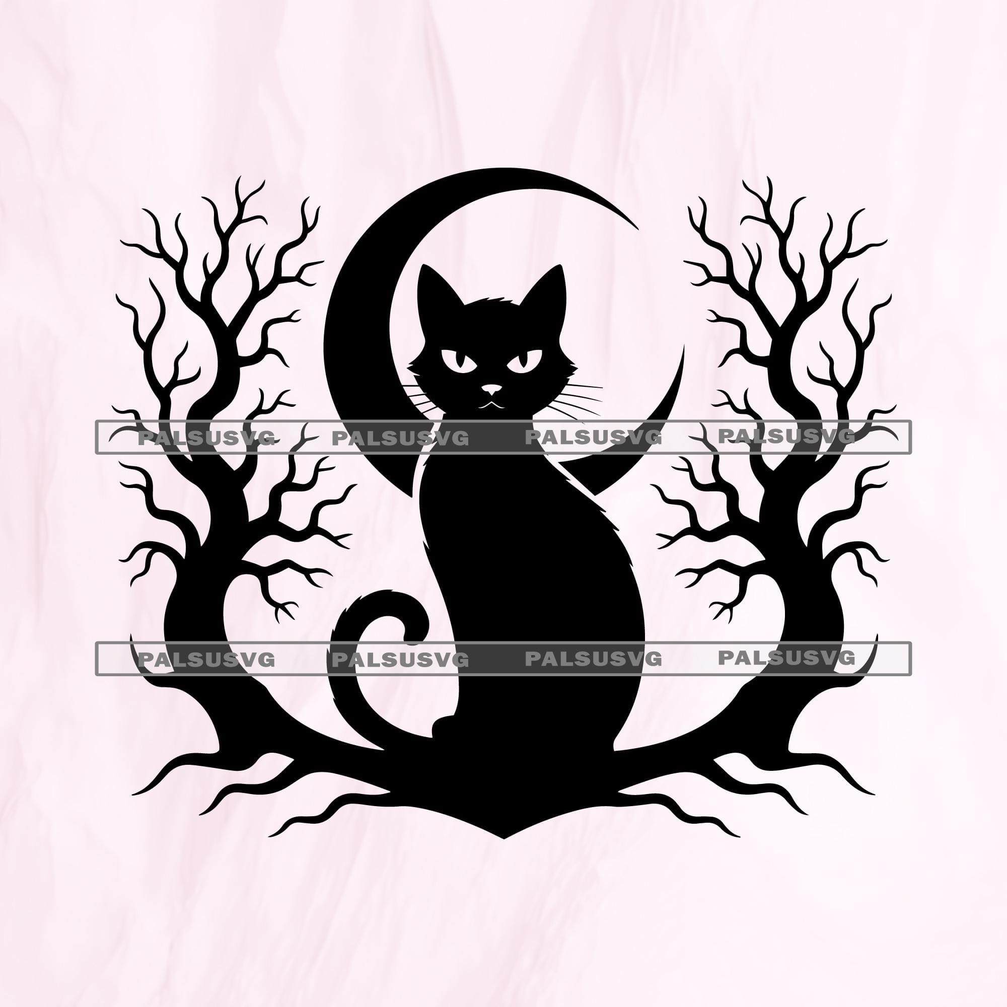 Black Cat Crescent Moon SVG