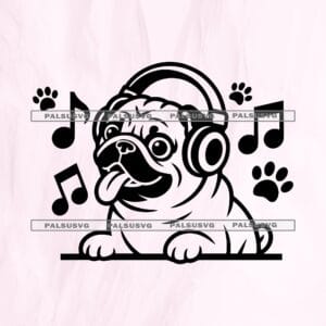 Pug with Headphones SVG, Funny Dog Lover Design