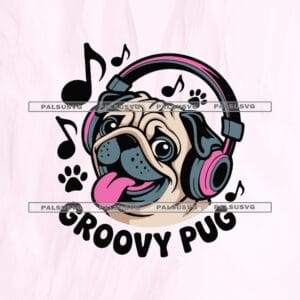 Funny Pug with Headphones SVG