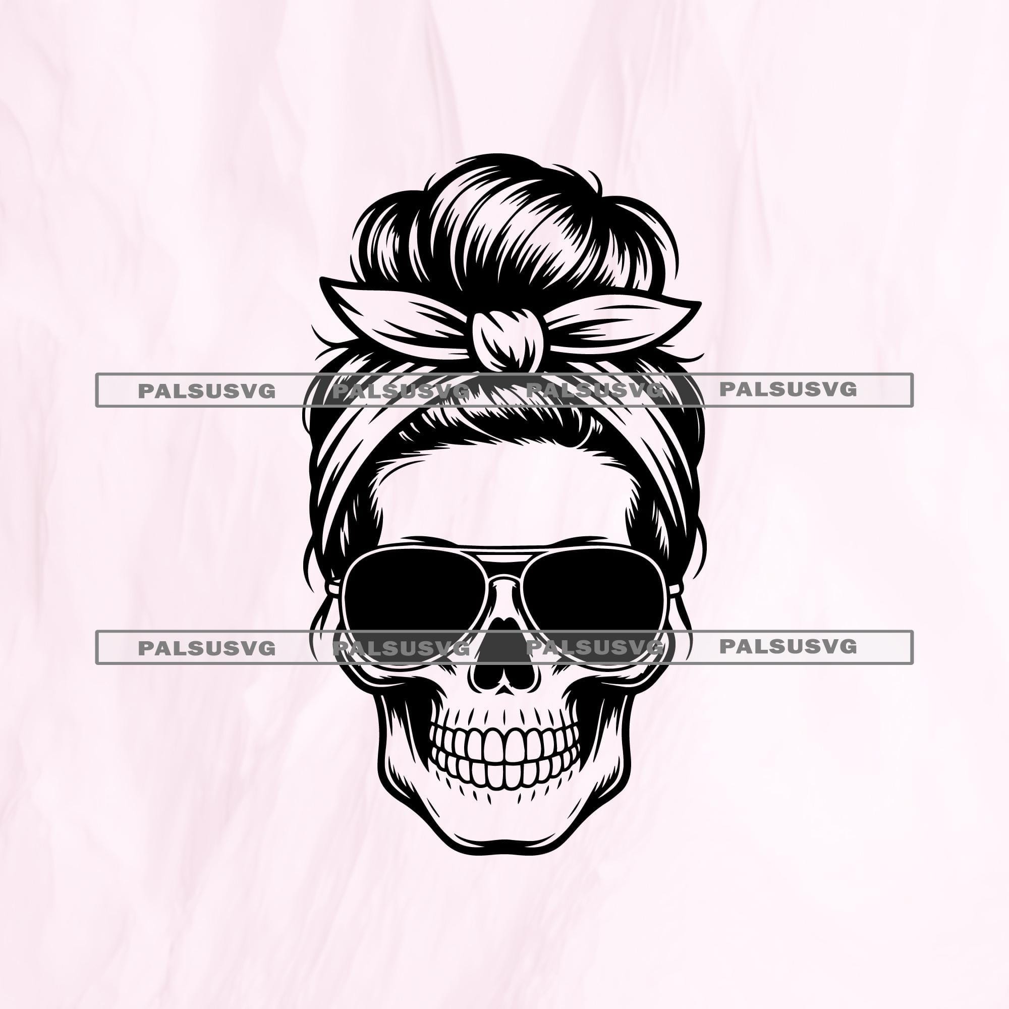 Messy Bun Skull SVG