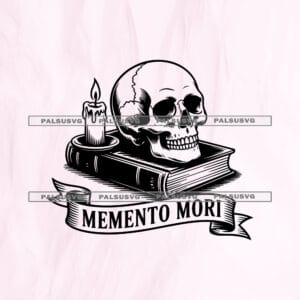Memento Mori SVG cut file for Cricut and Silhouette. Vintage skull, candle, and book design.