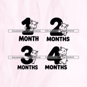 Baby Hippo Milestone SVG bundle cut file for Cricut and Silhouette. Cute safari hippopotamus hugging monthly numbers design.