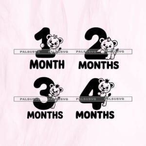 Baby Lion Milestone SVG bundle cut file for Cricut and Silhouette. Cute safari lion cub hugging monthly numbers design.