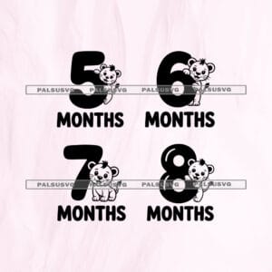 Baby Lion Milestone SVG bundle cut file for Cricut and Silhouette. Cute safari lion cub hugging numbers 5 to 8 design.