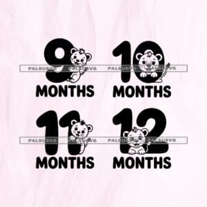 Baby Lion Milestone SVG bundle cut file for Cricut and Silhouette. Cute safari lion cub hugging numbers 9 to 12 design.