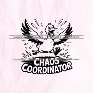 Chaos Coordinator SVG cut file for Cricut and Silhouette. Comical running duck splashing water design.