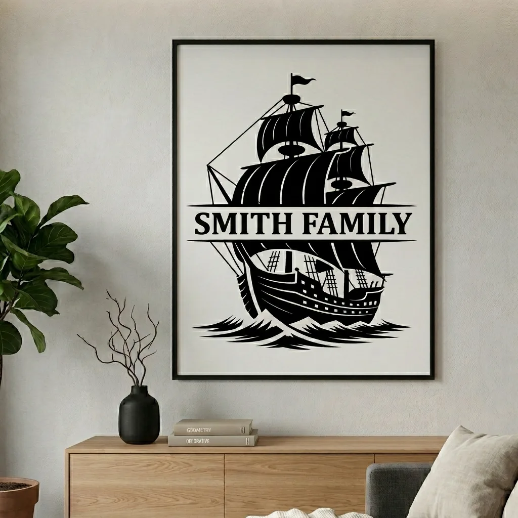 Custom Ship Split Monogram SVG | Nautical Name Frame Cut File - Image 2