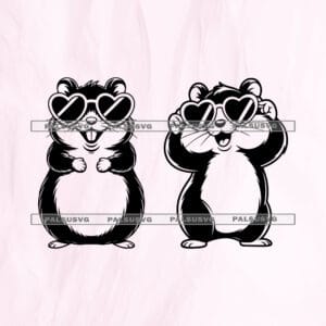 Cute Hamster SVG cut file for Cricut and Silhouette. Two happy chubby hamsters wearing cool heart shaped sunglasses design.