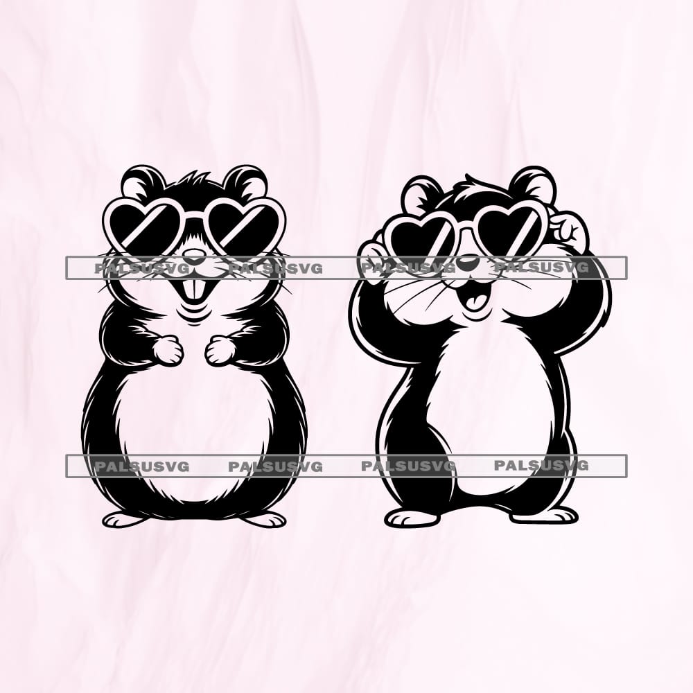 Cute Hamster SVG cut file for Cricut and Silhouette. Two happy chubby hamsters wearing cool heart shaped sunglasses design.
