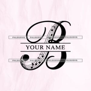 Letter B Music Monogram SVG cut file for Cricut and Silhouette. Elegant split alphabet letter B with a musical staff and notes design.