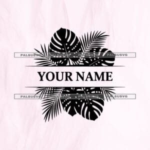 Split Monstera Monogram SVG cut file for Cricut and Silhouette. Tropical monstera and palm leaves split frame design.