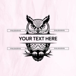 Split Owl Monogram SVG cut file for Cricut and Silhouette. Detailed owl perched on a branch with a split frame design.