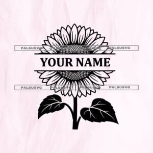 Split Sunflower Monogram SVG cut file for Cricut and Silhouette. Detailed blooming sunflower with leaves and a split frame design.
